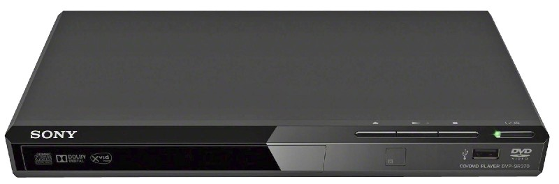 Czarny odtwarzacz DVD. Logo Sony widoczne z przodu.