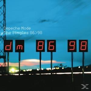Depeche Mode Albumcover, rote digitale Zahlen auf schwarzem Hintergrund. Titel 'The Singles 86<gt/>98' wird angezeigt.