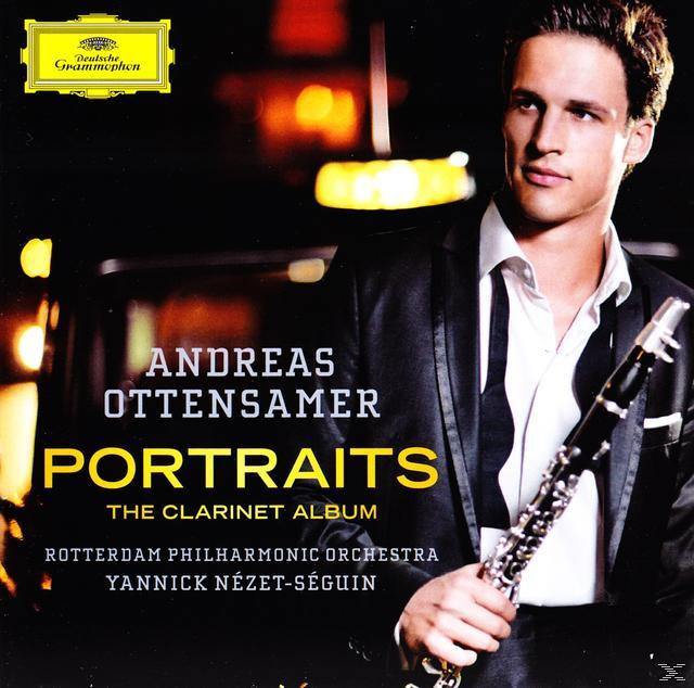 Albumcover: Andreas Ottensamer mit Klarinette. Text: Portraits, The Clarinet Album.