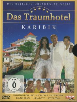 DVD-Cover für 'Das Traumhotel Karibik' mit Schauspielern vor einem Hotel.