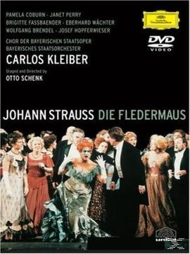 DVD-Cover. Personen auf einer Bühne, ein Mann in einem roten Kleid vorne. 'Die Fledermaus' ist der Haupttext.