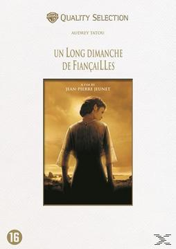 Filmoverzicht voor "Un Long Dimanche de Fiançailles" met Audrey Tautou. Witte achtergrond.