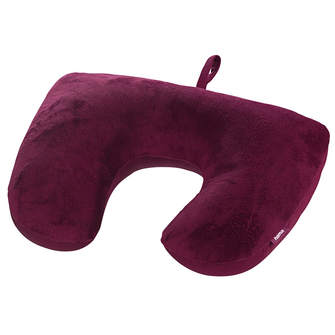 Cuscino da viaggio a forma di U bordeaux. Realizzato in materiale morbido e felpato.