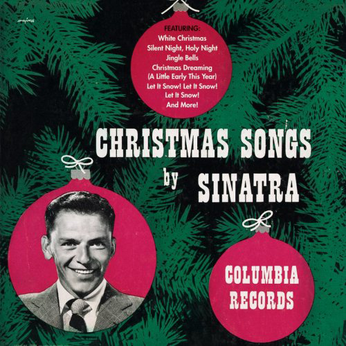 'Christmas Songs by Sinatra' album borítója, Sinatra fotójával és karácsonyi díszekkel.