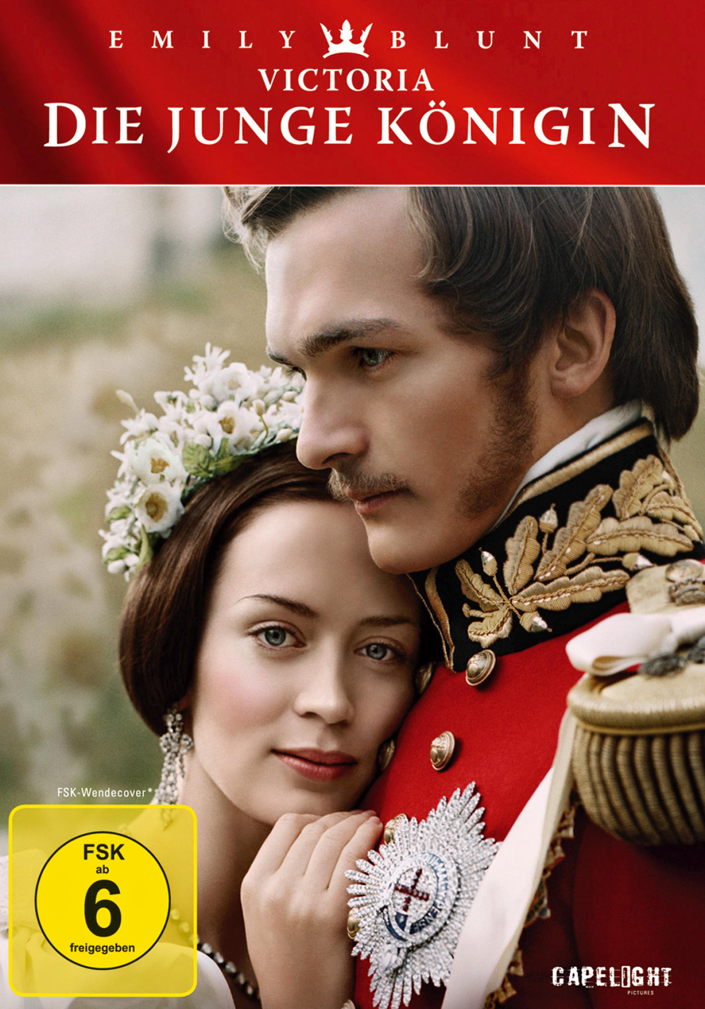 DVD-Cover mit einem Paar in königlicher Umgebung. Titel: „Victoria: Die junge Königin“. FSK 6.