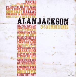 Albumcover von '34 Number Ones' von Alan Jackson, mit Songtiteln.