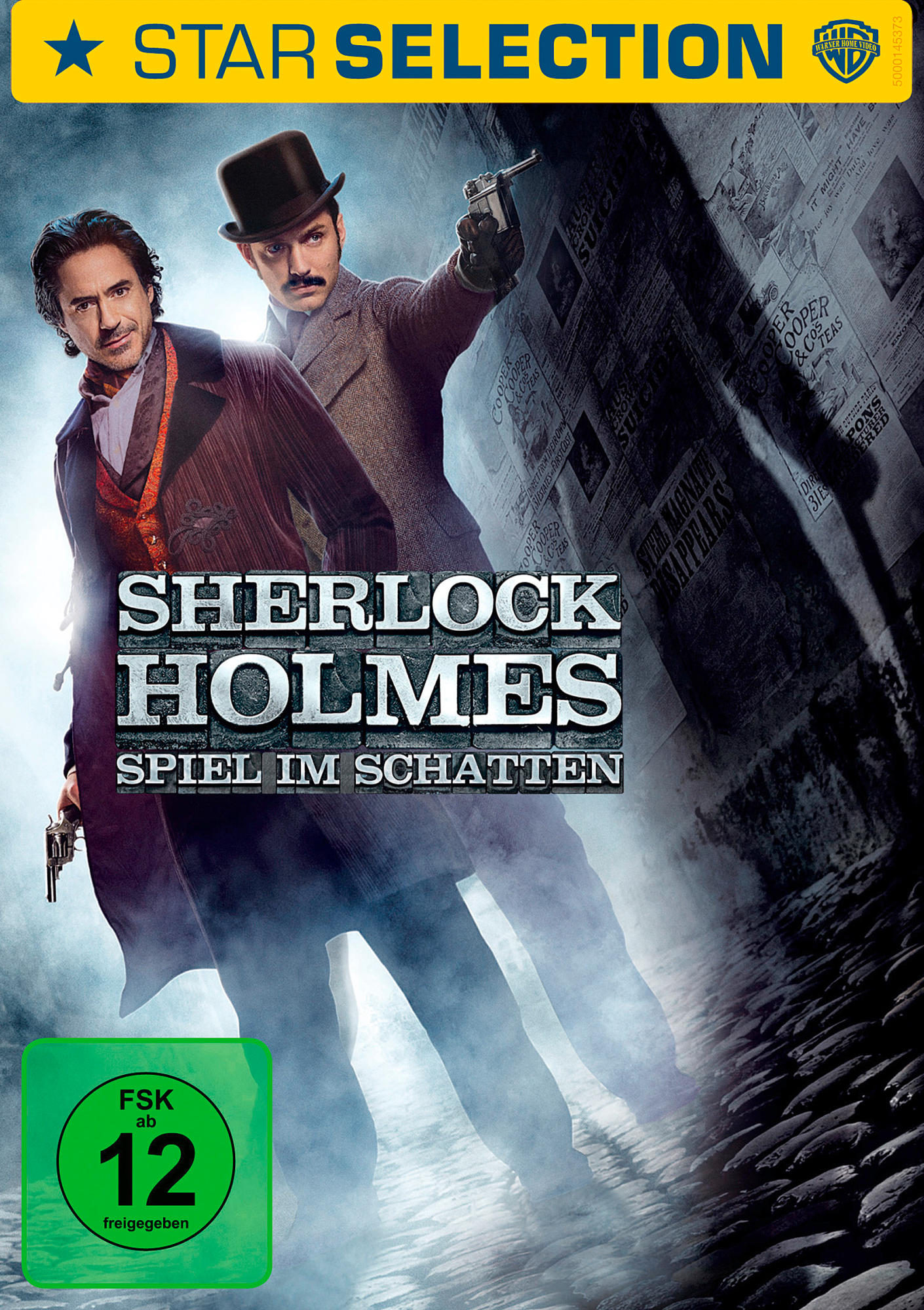 Sherlock Holmes DVD-Cover, zwei Männer mit Waffen, dunkler Hintergrund. Star-Auswahl-Label.