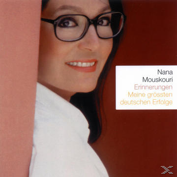 Nana Mouskouri-Albumcover. Frau mit Brille lächelt, Text und Logo, roter und weißer Hintergrund.