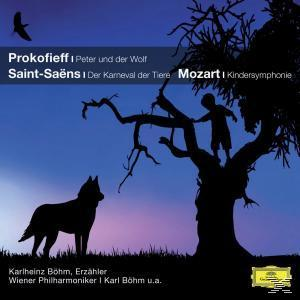 Albumcover mit Wolf, Junge auf Baum und dunklem Himmel mit Text über Prokofjew.