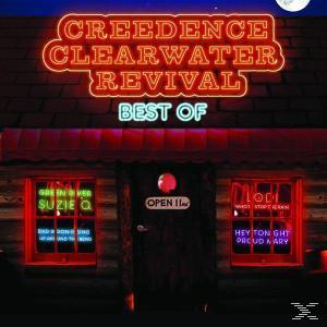 Albumcover für Creedence Clearwater Revival. Neon-Schild und offene Tür an einem Gebäude.