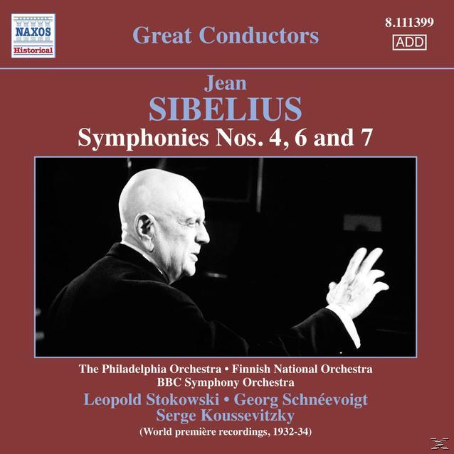 Albumcover: Jean Sibelius. Portrait, Text, Great Conductors, Orchester-Namen.