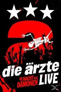 Konzertplakat für Die Ärzte, mit einem Skelett und den Worten 'Die Nacht der Dämonen Live'.