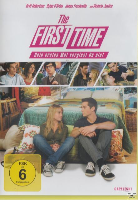 DVD-Cover von 'The First Time', mit Schauspielern und einer Bettszene.