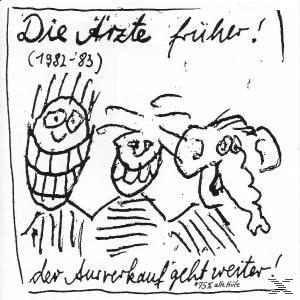 Illustration von cartoonartigen Figuren. Text: Die Ärzte früher! (1982-83).