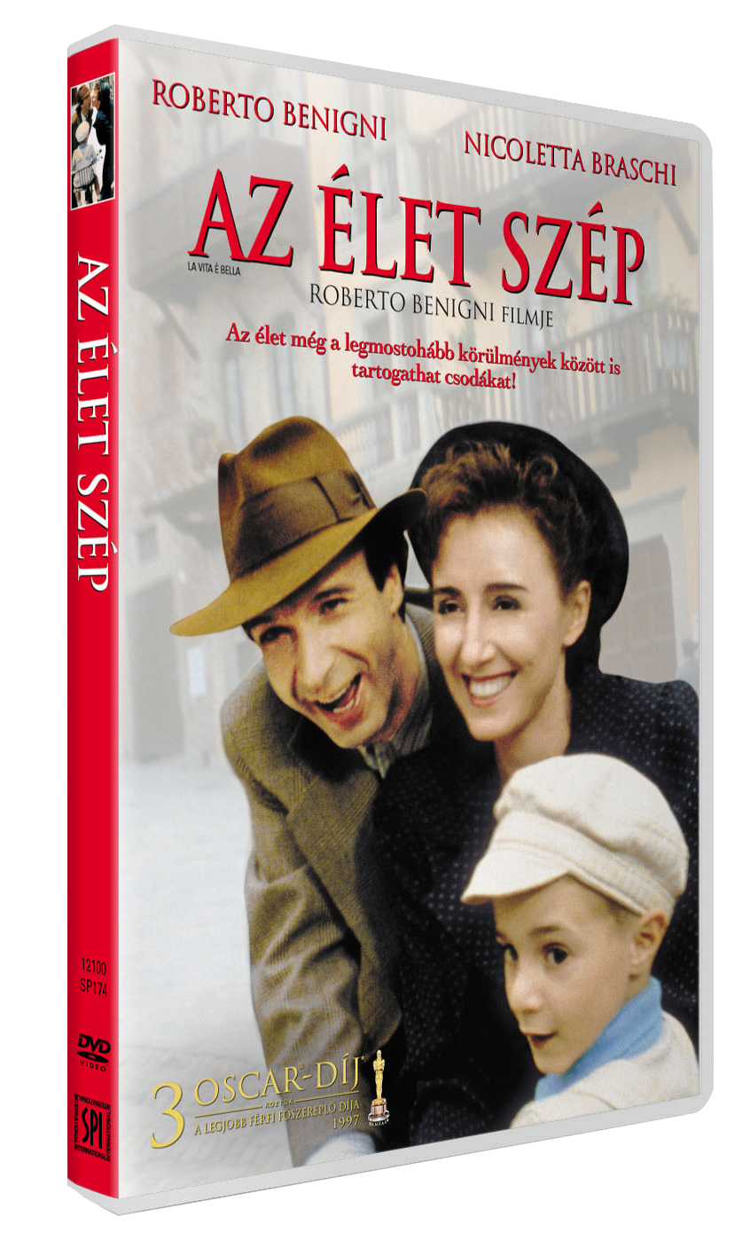 'Az élet szép' DVD borítója, Roberto Benignivel és Nicoletta Braschival.