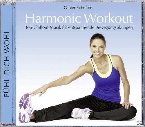 CD-Cover, Frau, die ihr Bein dehnt. Der Text lautet 'Harmonic Workout'.