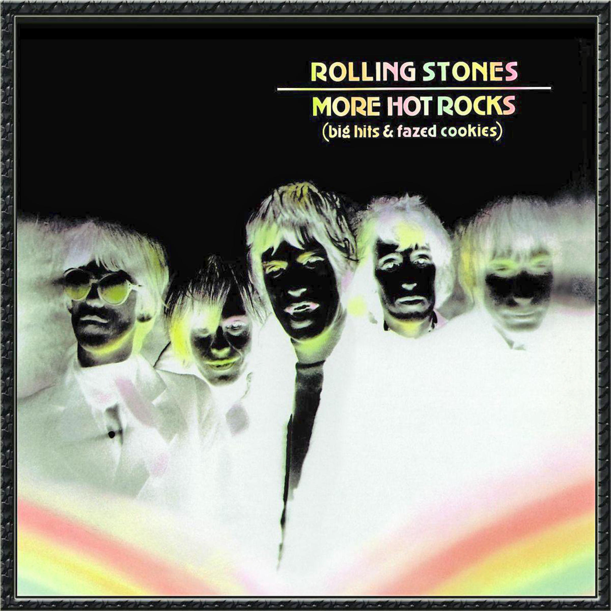 Albumcover mit fünf Personen, Rolling Stones, Titel 'More Hot Rocks'.
