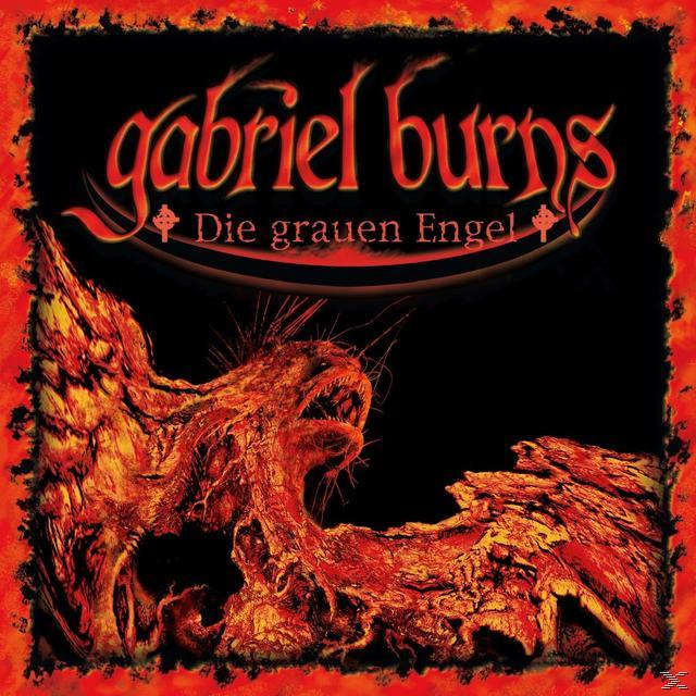 Albumcover für Gabriel Burns. Rotes und orangefarbenes geflügeltes Wesen mit schwarzem Hintergrund und Text.