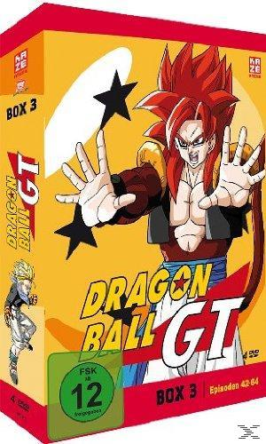 Dragon Ball GT DVD Box 3. Cartoon-Charaktere, gelber Hintergrund.