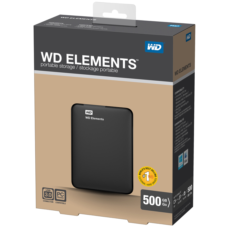 WD Elements Festplatte, 500 GB HDD, 2,5 Zoll, extern, Schwarz