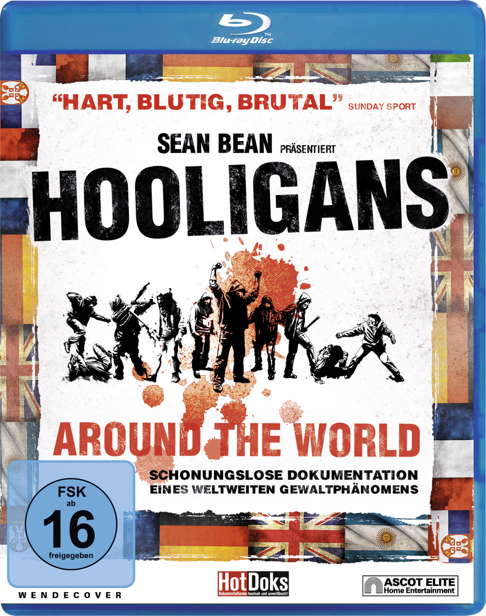 DVD-Cover mit einer Gruppe von Leuten in einem Kampf. Text: 'Hooligans'.
