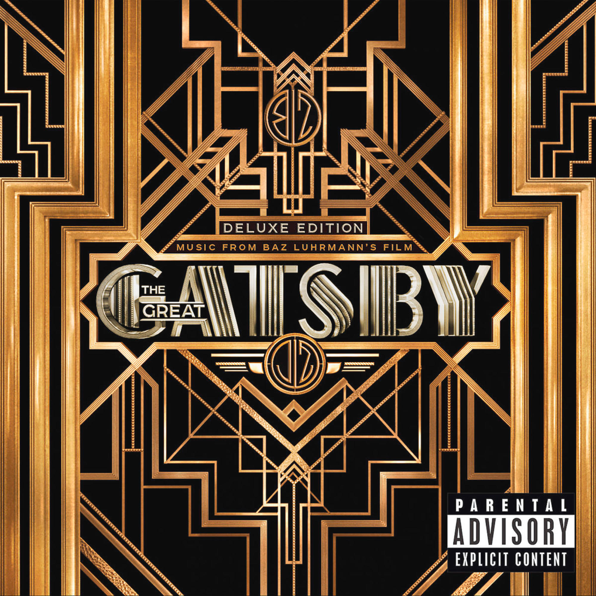 The Great Gatsby Albumcover. Gold und schwarzes Art-Deco-Design.