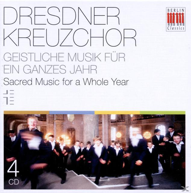 CD-Cover: Dresdner Kreuzchor, Geistliche Musik für ein ganzes Jahr. Knabenchor in Kirche.