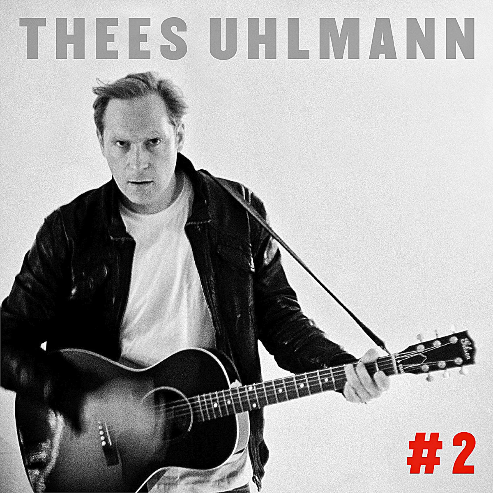 Mann mit Gitarre. Thees Uhlmann, #2, auf weißem Hintergrund.