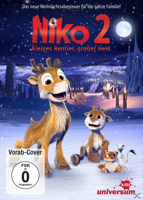 Kinoposter von Niko 2, einem Rentier und anderen Charakteren in einer verschneiten Winterlandschaft.