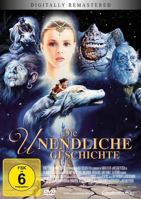 DVD-Cover für 'Die unendliche Geschichte'. Zeigt ein blondes Mädchen und eine drachenartige Kreatur.
