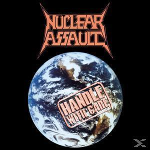 Albumcover. Erde mit Text "HANDLE WITH CARE" und "NUCLEAR ASSAULT".