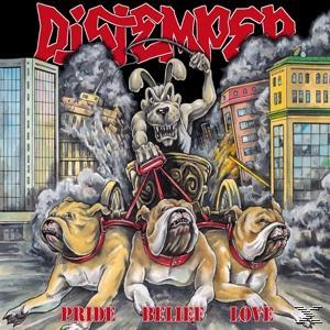 Albumcover von 'Dictempso'. Cartoon zeigt Hunde, die einen Wagen ziehen, Gebäude sind im Hintergrund.