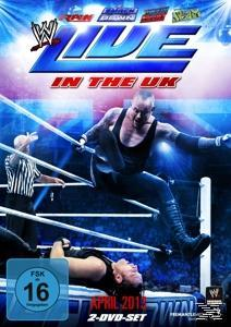 WWE Live in the UK DVD-Cover. Wrestler in Aktion. Text: 'WWE Live' und 'In the UK'. FSK 16 Symbol.
