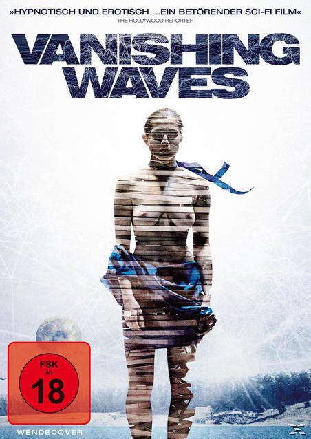 DVD-Cover: Frau in blauem Kleid vor futuristischem Hintergrund. Text: Vanishing Waves.