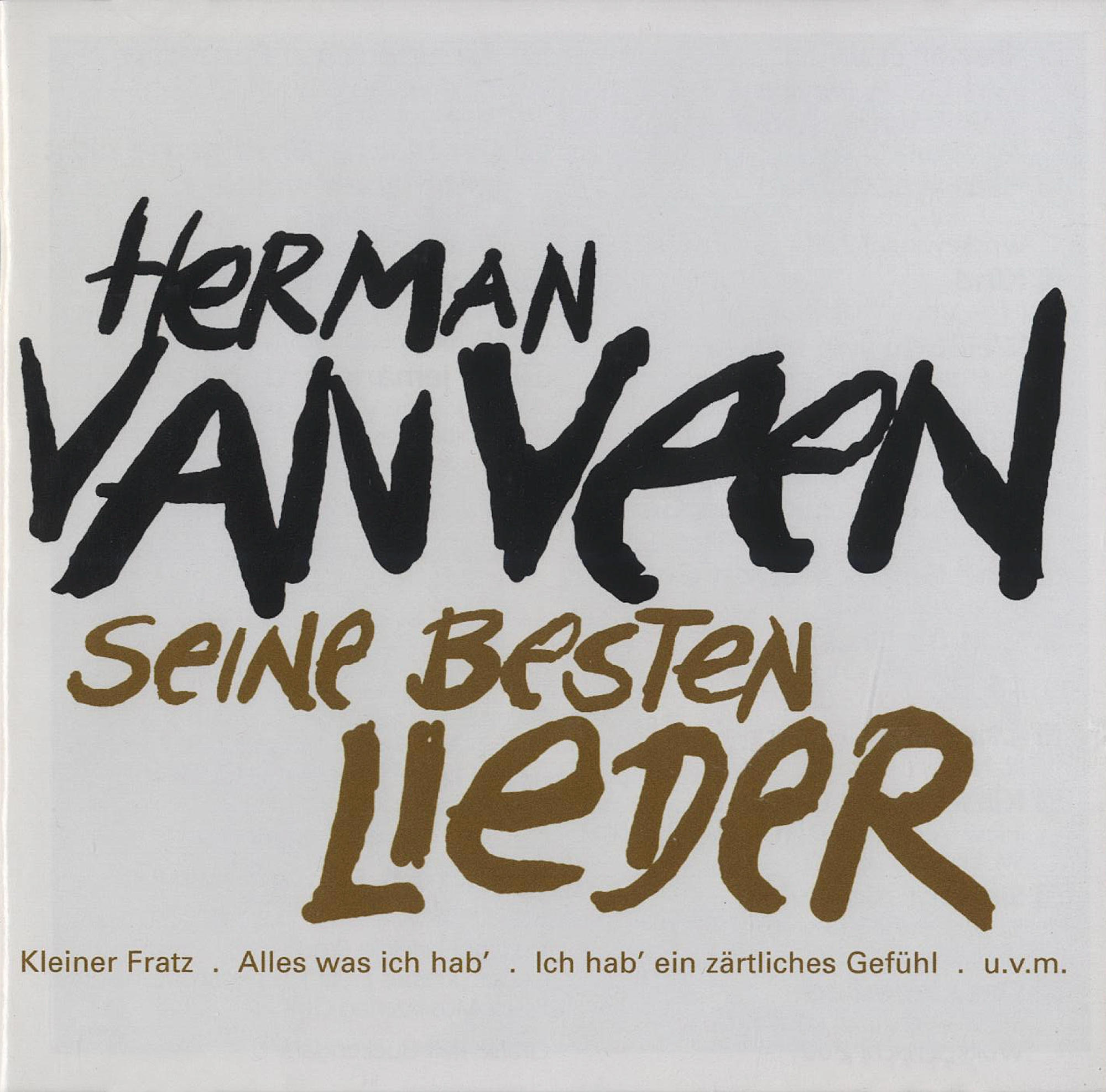 Albumcover mit dem Titel Herman Van Veen, Seine Besten Lieder in schwarzem und braunem Text.