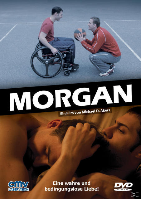Filmposter von Morgan, ein Mann im Rollstuhl. Zwei Männer küssen sich in der unteren Hälfte.