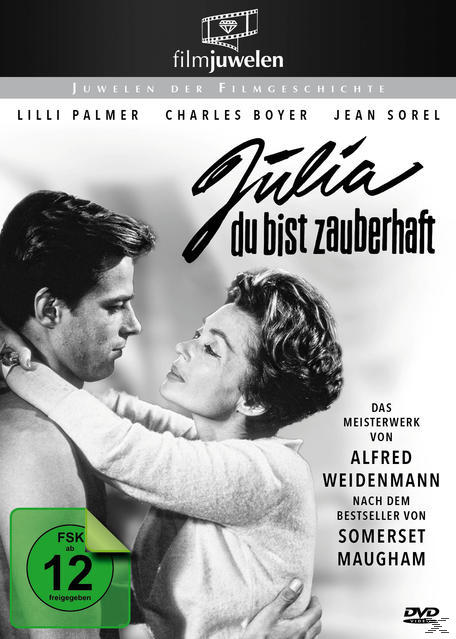 Filmplakat für 'Julia, du bist zauberhaft' mit zwei sich umarmenden Menschen.