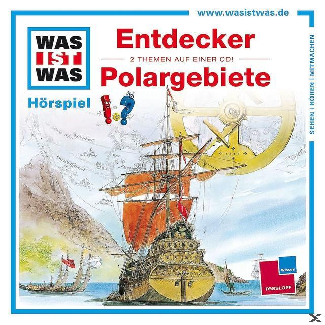 Buchcover mit alter Schiffsillustration, Karte, Kompass. Text: 'WAS IST WAS Entdecker Polargebiete'.