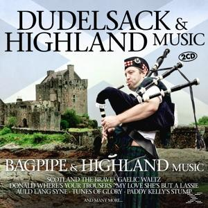 Albumcover eines Mannes im Kilt, der Dudelsack vor einem Schloss spielt, mit dem Text 'DUDELSACK & HIGHLAND MUSIC'.