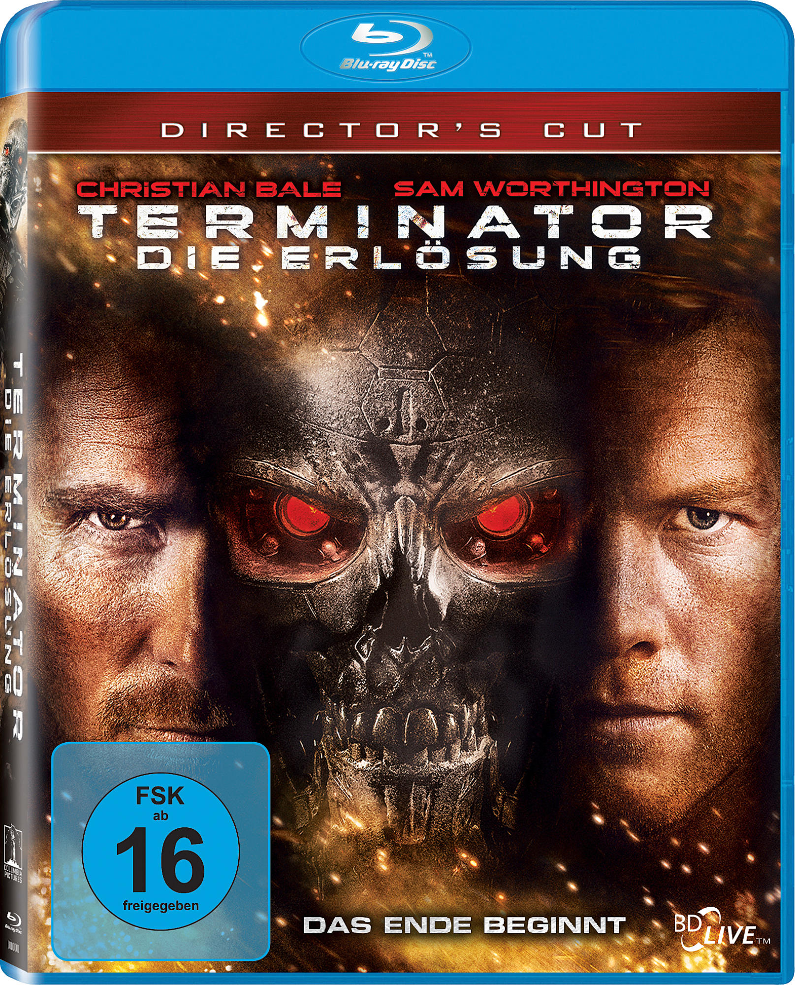 Blu-ray-Cover mit Christian Bale, Sam Worthington und einem Totenkopf. Titel: Terminator Salvation.