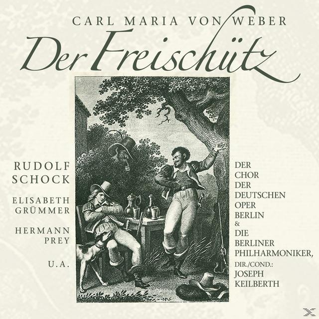 Albumcover mit einer Zeichnung von Menschen und einem Baum. Titel: Der Freischütz. Ein Klassik-Musikalbum.