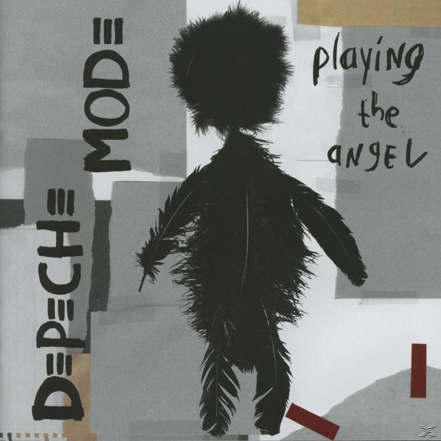 Albumcover, schwarze Feder auf grauem Hintergrund, mit Depeche Mode Text und 'playing the angel' rechts.