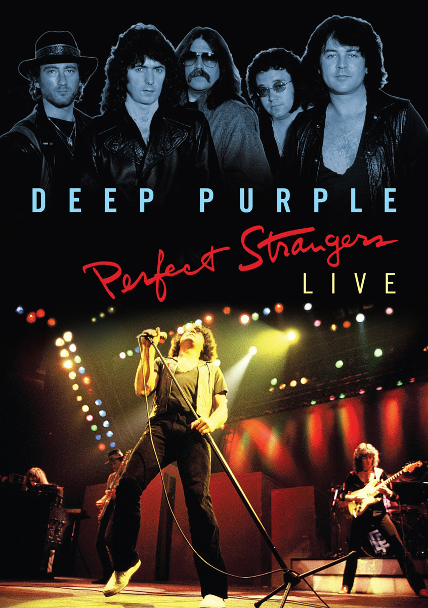 Band Deep Purple mit Titel 'Perfect Strangers LIVE' auf der Bühne.