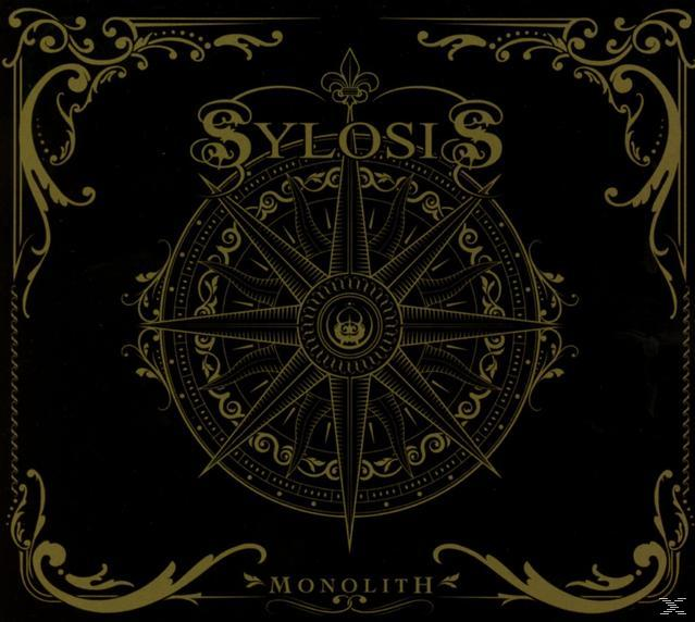 Albumcover: Sylosis-Logo. Titel: Monolith. Golddesign auf schwarzem Hintergrund, mit einem Kompass.
