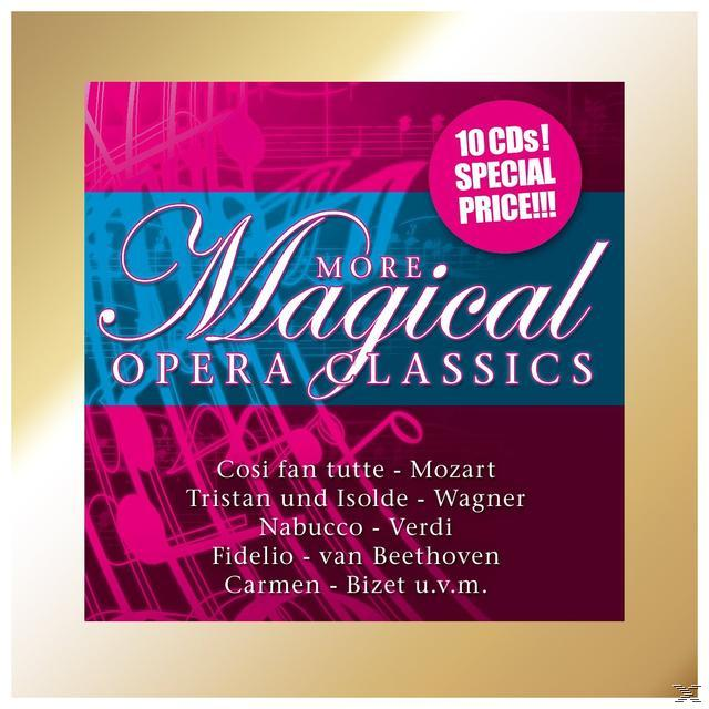 CD-Cover mit dem Titel „Magical Opera Classics“. Rosa und blaues Design mit Text.
