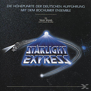 Albumcover: Starlight Express Logo mit blauem und silbernem Hintergrund, ein Zug mit Sternen.