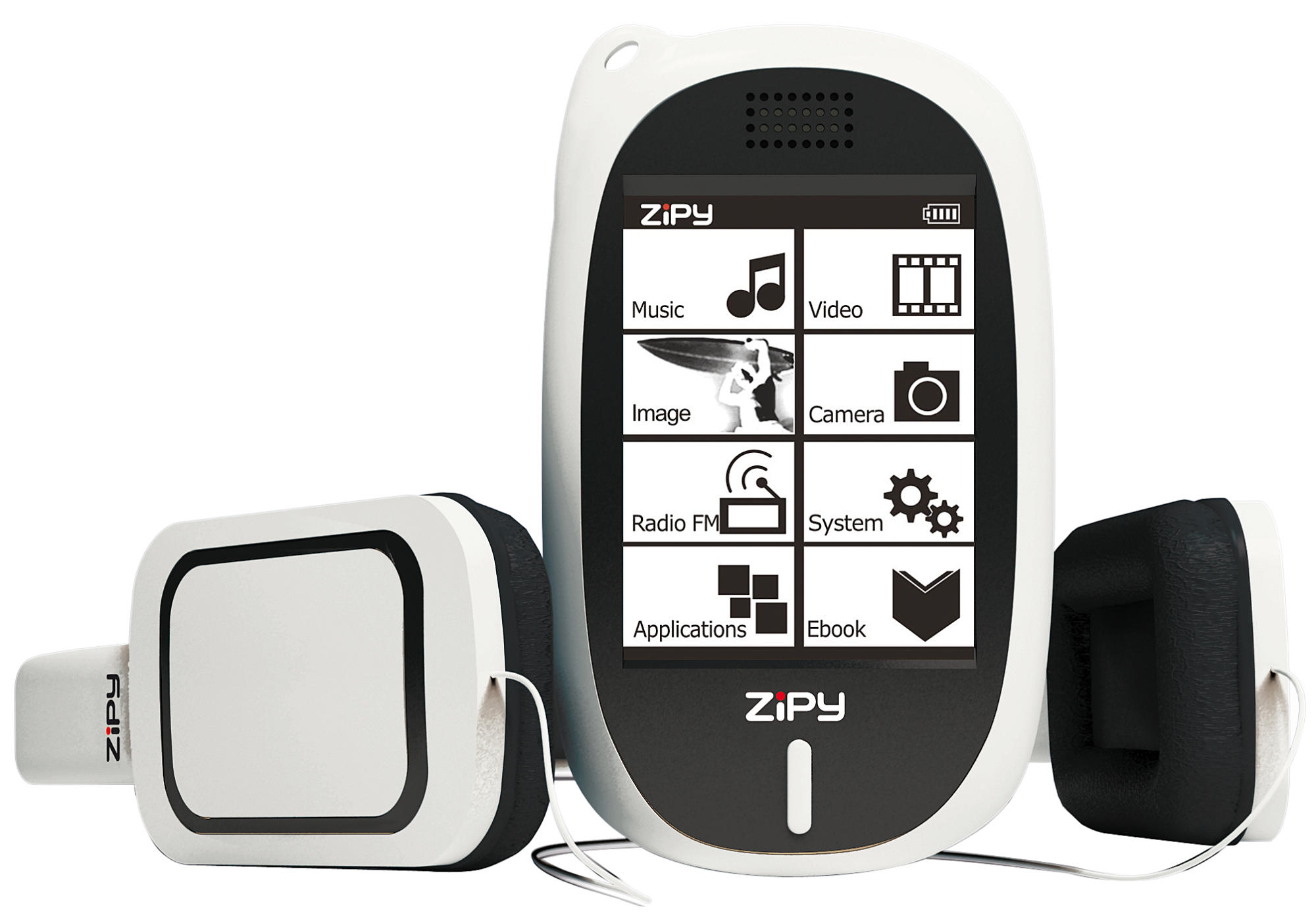 Reproductor MP5 con auriculares - Zipy Flamingo, Blanco/Negro, 4Gb, Pantalla táctil
