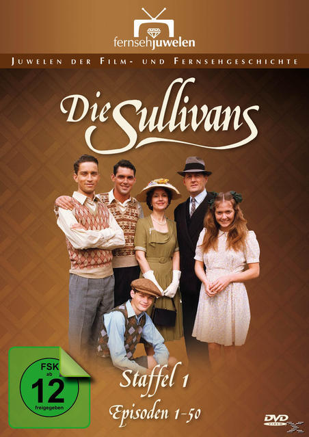 DVD-Cover mit einer Familie vor braunem Hintergrund. Der Titel lautet Die Sullivans.