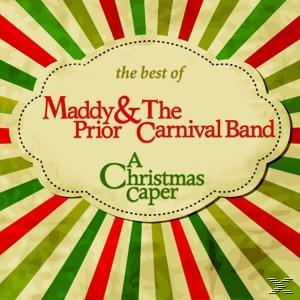 Albumcover: Maddy & The Prior Carnival Band, Christmas Caper. Roter, grüner und gelber Hintergrund.