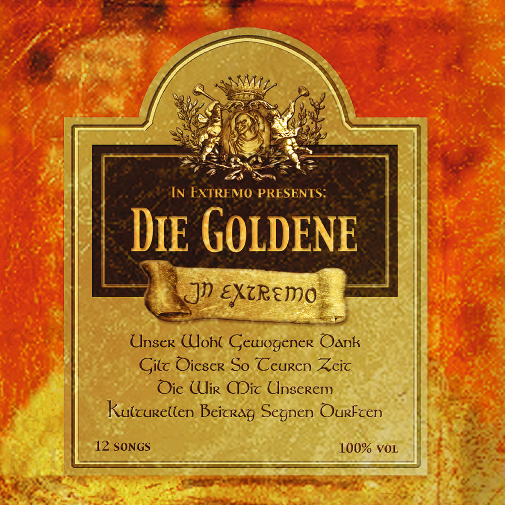 Label mit Text 'Die Goldene' und anderem Text auf Gradientenhintergrund.